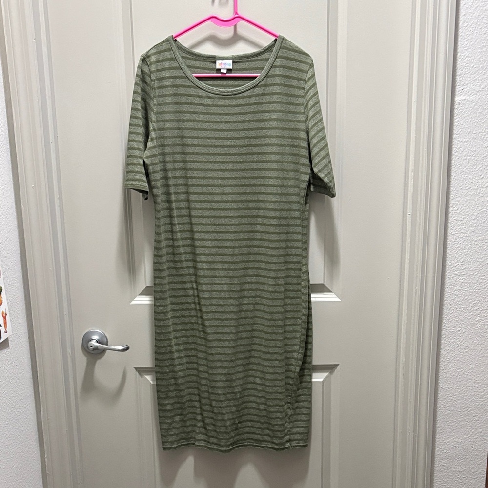 LuLaRoe Olive Striped Midi Dress